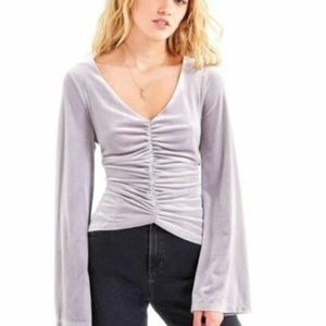 silver velvet ruched urban outfitter long sleeve